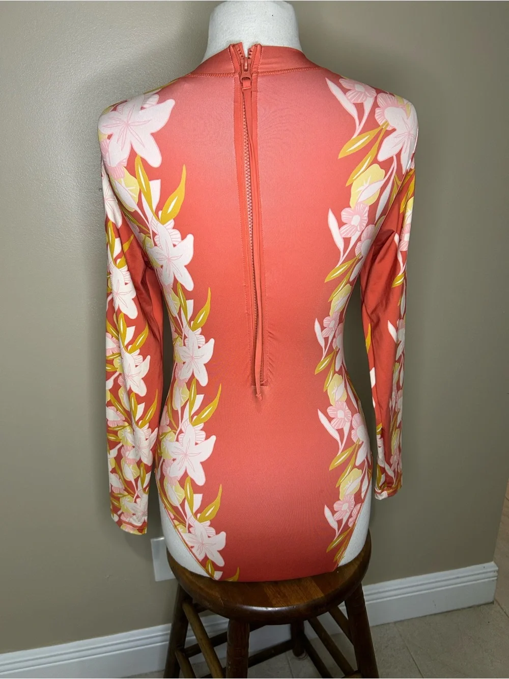 Hurley Coral Floral Long-Sleeve One-Piece Swimsuit